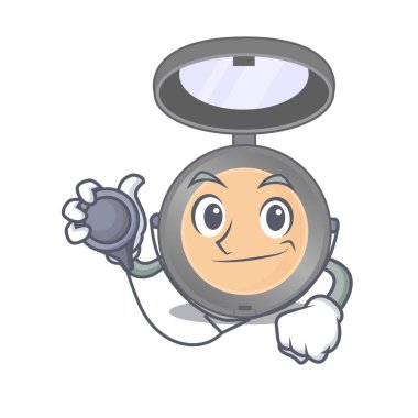 Aletlerle çalışan kendini adamış bir doktor karikatür tasarımı. Vektör illüstrasyonu