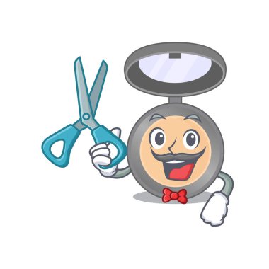 Berber dükkanında çalışan daha yetenekli berber çizgi film karakteri tasarımı. Vektör illüstrasyonu