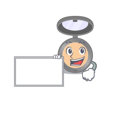 Çizgi film karakteri tarzı beyaz tahta tutuyordu. Vektör illüstrasyonu