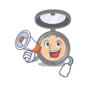 Renkli karton resim stili megafonda duyuru yapıyor. Vektör illüstrasyonu