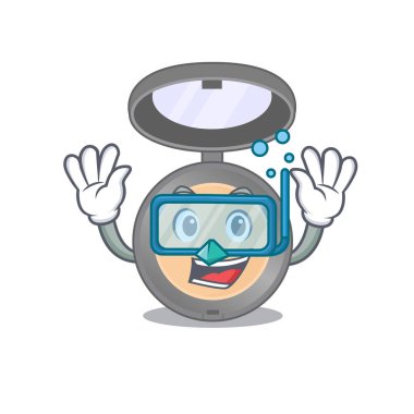 Renkli maskot tasarımı dalış gözlükleriyle yüzer. Vektör illüstrasyonu