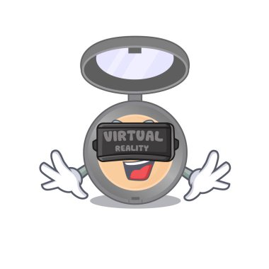 Vurgulayıcı çizgi film görüntüsü Sanal Gerçeklik kulaklığı ile bir oyun oynuyor. Vektör illüstrasyonu