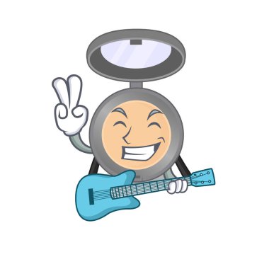 Gitar çalan fosforlu müzisyen çizgi film tasarımı. Vektör illüstrasyonu