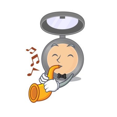 Sahnede trompet çalan çizgi film müzisyeni. Vektör illüstrasyonu