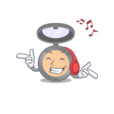 Kulaklıkla müzik dinlemenin karikatür tasarımı stili. Vektör illüstrasyonu