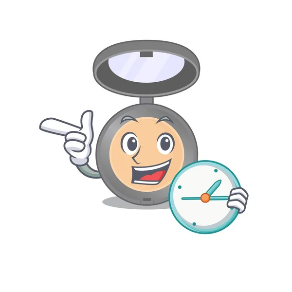 Una Foto Alegre Iluminador Sosteniendo Reloj Ilustración Vectorial — Vector de stock