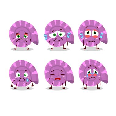 Mor deniz tarağı karikatür karakteri, üzgün bir ifade. Vektör illüstrasyonu