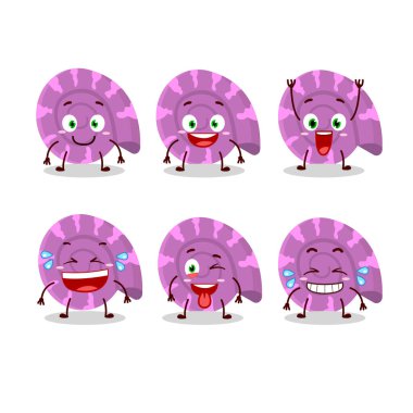 Gülen surat ifadeli mor deniz tarağının çizgi film karakteri. Vektör illüstrasyonu