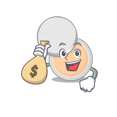 Kavanoz tozu makyajının para dolu olduğu çılgın zengin karikatür resmi. Vektör illüstrasyonu