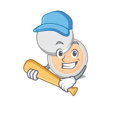 Cool Jar pudrası makyaj karikatür tasarımı beyzbol oynuyor. Vektör illüstrasyonu