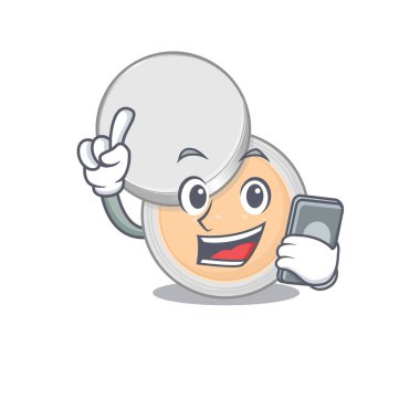 Telefonda konuşan kavanoz tozu makyajının karikatür karakter tasarımı stili. Vektör illüstrasyonu