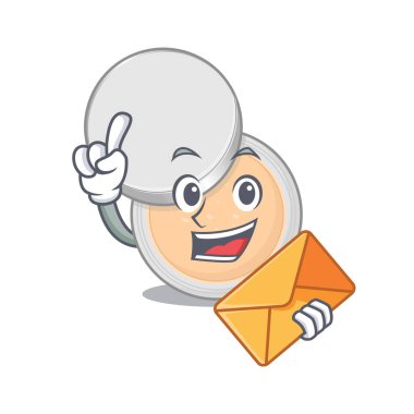 İçinde bir zarf olan neşeli bir kavanoz tozu makyaj karikatür tasarımı resmi. Vektör illüstrasyonu