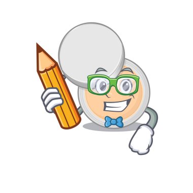 Salgın sırasında evde öğrenci kavanozu tozu makyaj maskotu tasarımı çalışması. Vektör illüstrasyonu