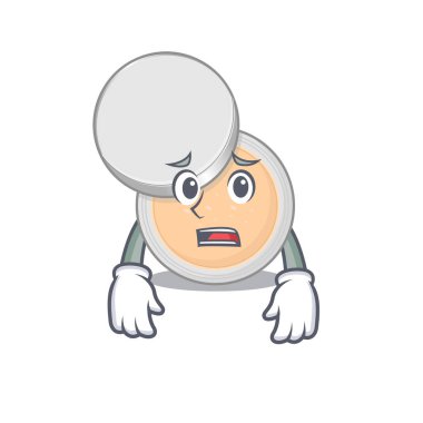 Çizgi film tasarımı kavanoz makyajı endişeli yüzünü gösteriyor. Vektör illüstrasyonu