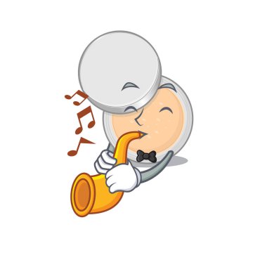 Sahnede trompet çalan karikatür resmindeki kavanoz tozu müzisyeni. Vektör illüstrasyonu
