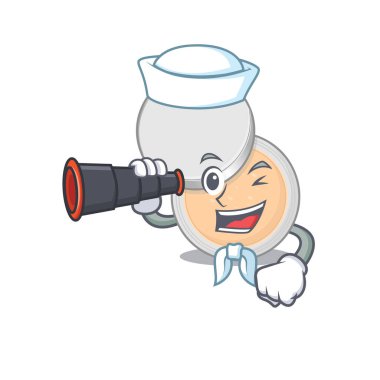 Kavanoz tozu makyajlı dürbünlü bir karikatür tasarımı. Vektör illüstrasyonu