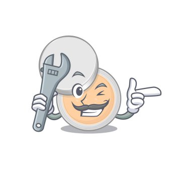 Kavanoz tozu makyajının karikatür tasarımı. Tamirci olarak çalışıyor. Vektör illüstrasyonu