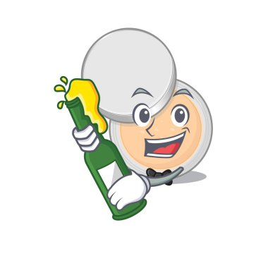 Kavanoz tozu makyajının karikatür tasarımı bir şişe şarapla tezahürat yapar. Vektör illüstrasyonu