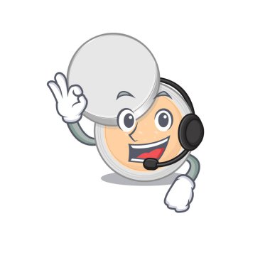 Kulaklık takarak kavanoz tozu makyaj karakteri kavramı. Vektör illüstrasyonu