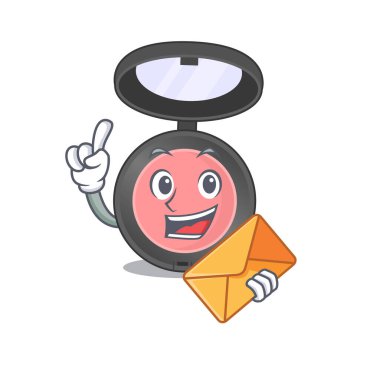 İçinde bir zarf olan neşeli pembe kızartıcı karikatür tasarımı resmi. Vektör illüstrasyonu