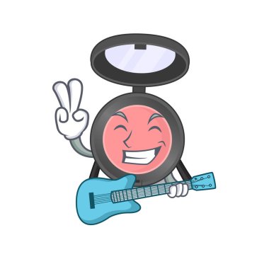 Pembe yüzlü müzisyen çizgi film dizaynı gitar çalıyor. Vektör illüstrasyonu