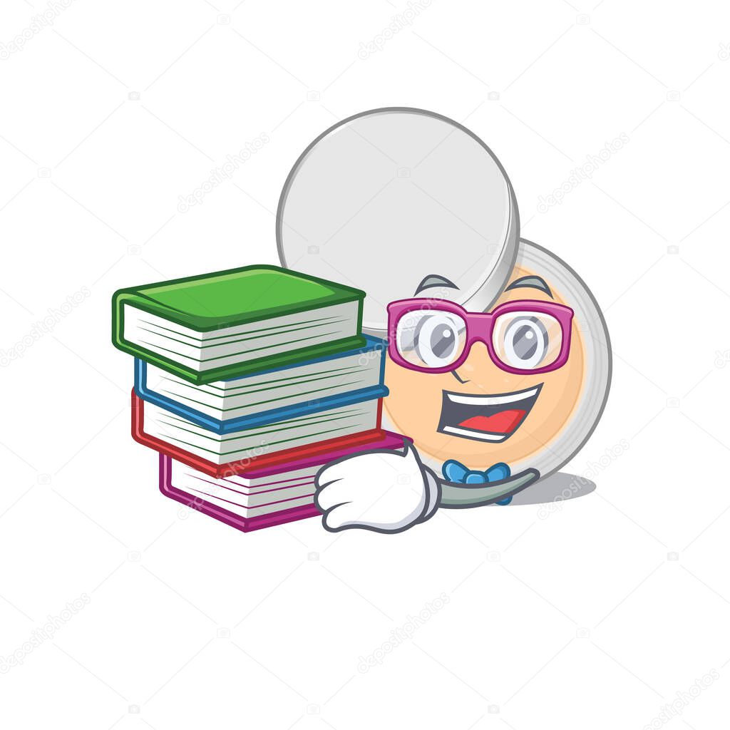 Jar powder makeup student mascot design read many books when study at home. Vector illustration