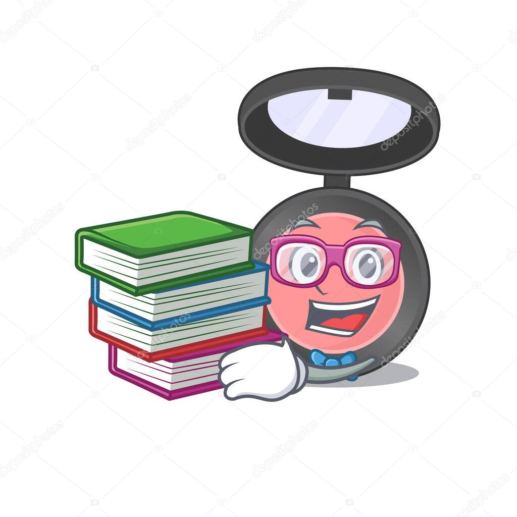Pink blusher student mascot design read many books when study at home. Vector illustration