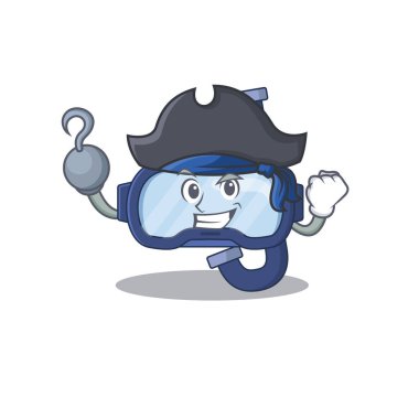 Bir kanca eller Korsan karakter dalış gözlüğü çizgi film tasarımı