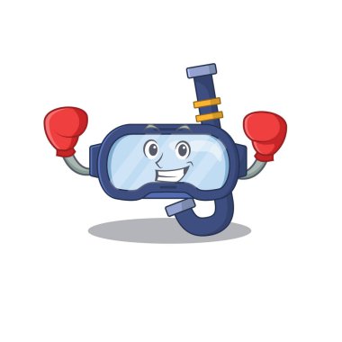 Bir boks şampiyonu olarak dalgıç gözlükleri karikatür karakter tasarımı