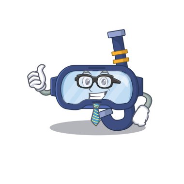 Dalış gözlüklerinin maskot stili. Gözlüklü ve kravatlı iş adamı.