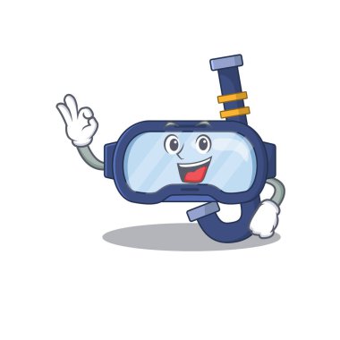 Dalış gözlüğü çizgi film maskotu tasarımı Tamam parmak pozları