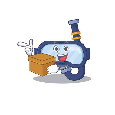 Gülümseyen bir dalış gözlüğü, maskot stili.