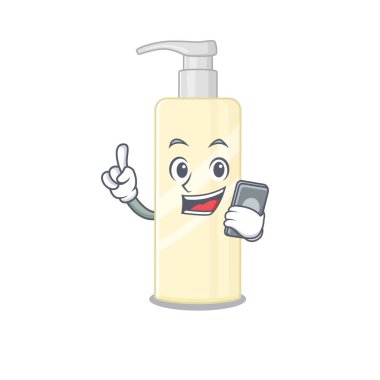 Telefonda konuşan saç maskesinin karikatür karakter tasarımı stili. Vektör illüstrasyonu