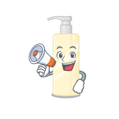 Saç maskesi karton resim stili megafonda duyuru yapıyor. Vektör illüstrasyonu