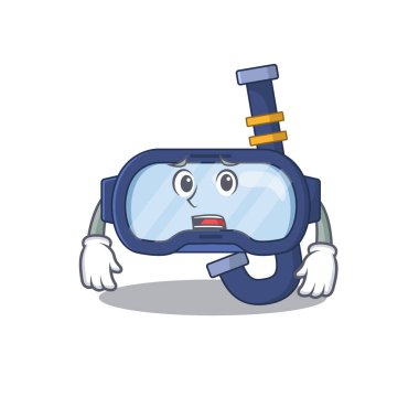 Çizgi film tasarımı dalış gözlüğü endişeli yüzünü gösteriyor