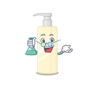 Süper Dâhi Saç Maskesi Profesörü. Laboratuvar üzerinde çalışan karikatür karakteri. Vektör illüstrasyonu