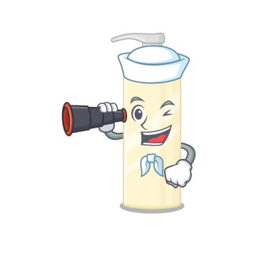 Saç maskesinin dürbünlü çizgi film tasarımı. Vektör illüstrasyonu