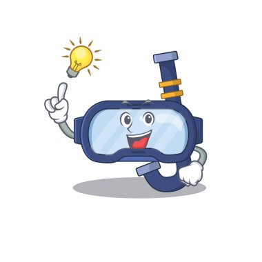 Dahi dalış gözlüklü maskot karakterinin bir fikri var. Vektör illüstrasyonu