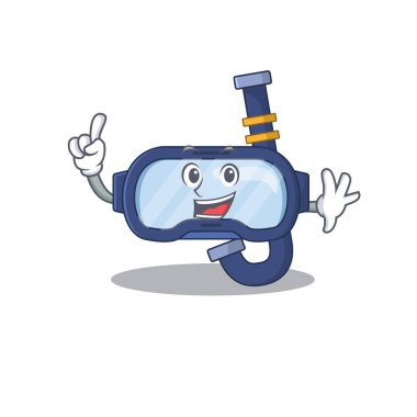 Dalış gözlüğü, karikatür tasarımı, tek parmak pozu. Vektör illüstrasyonu