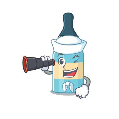 Saç yağı denizcisinin dürbünlü bir karikatür tasarımı. Vektör illüstrasyonu