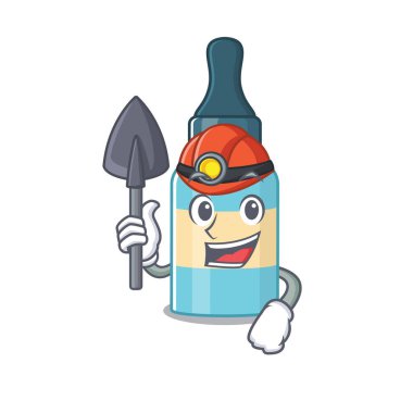 Madenci olarak saç yağı karikatürü tasarımı. Alet ve miğferi var. Vektör illüstrasyonu