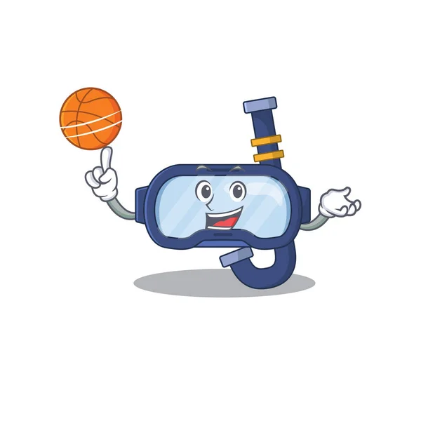 Sportovní potápěčské brýle karikatura maskot design s basketbalem — Stockový vektor