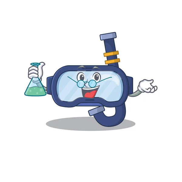 Super Genius Professor of dive glasses Caricature character working on a lab — Stock Vector