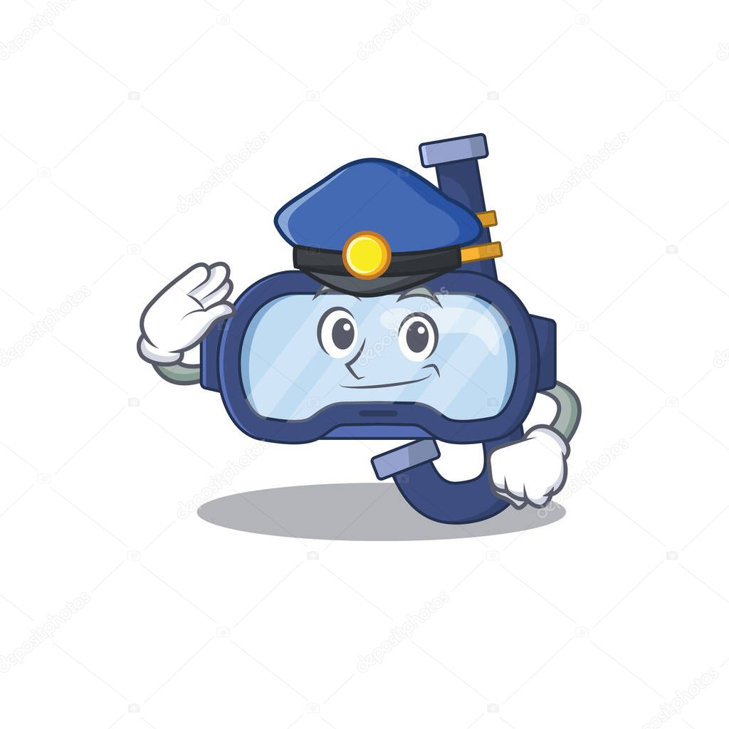 A handsome Police officer cartoon picture of dive glasses with a blue hat