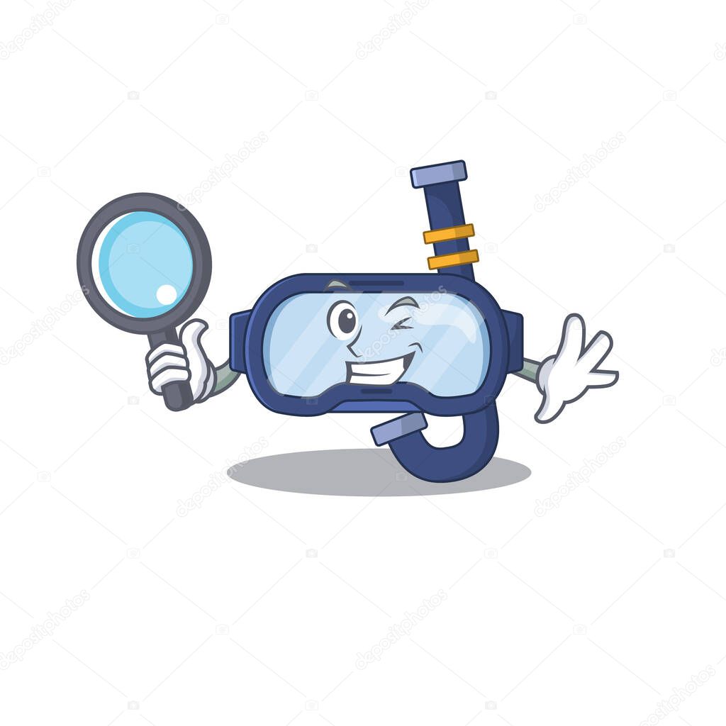 cartoon mascot design of dive glasses superb Detective breaking the case using tools
