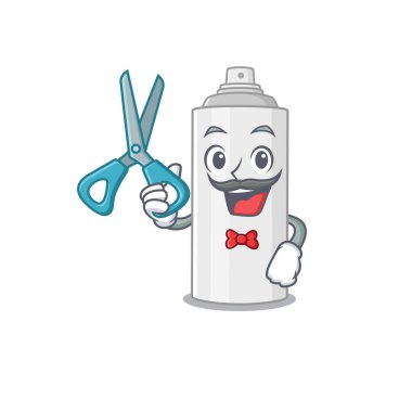 Saç spreyi, berber dükkanında çalışan yetenekli bir çizgi film karakteri tasarımı.