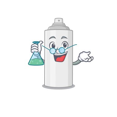 Süper zeki saç spreyi profesörü bir laboratuvar üzerinde çalışan karikatür karakteri.