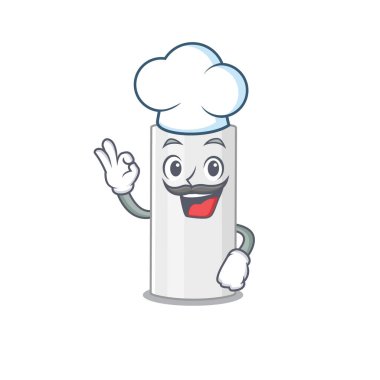 Saç spreyi şefi çizgi film çizimi. İkonik şef şapkası takıyor.