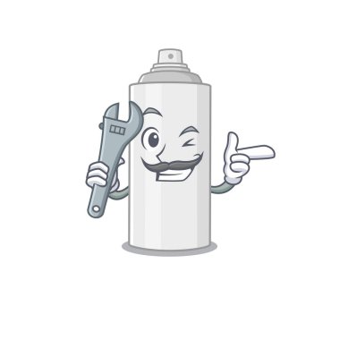 Tamirci olarak çalışan bir saç spreyi karikatür tasarımı.