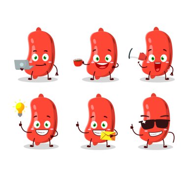 Çeşitli iş simgelerine sahip sosis çizgi film karakteri